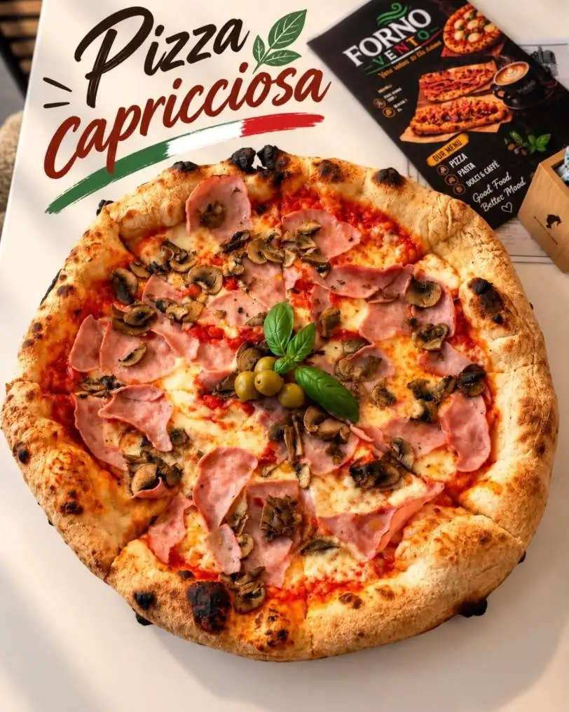 Pizza Capricciosa iz Forno Venta na drvenoj podlozi